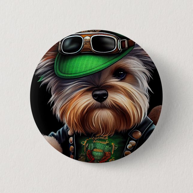 Biewer Terrier Hund Kör Bike St. Patrick's Day Knapp (Framsida)