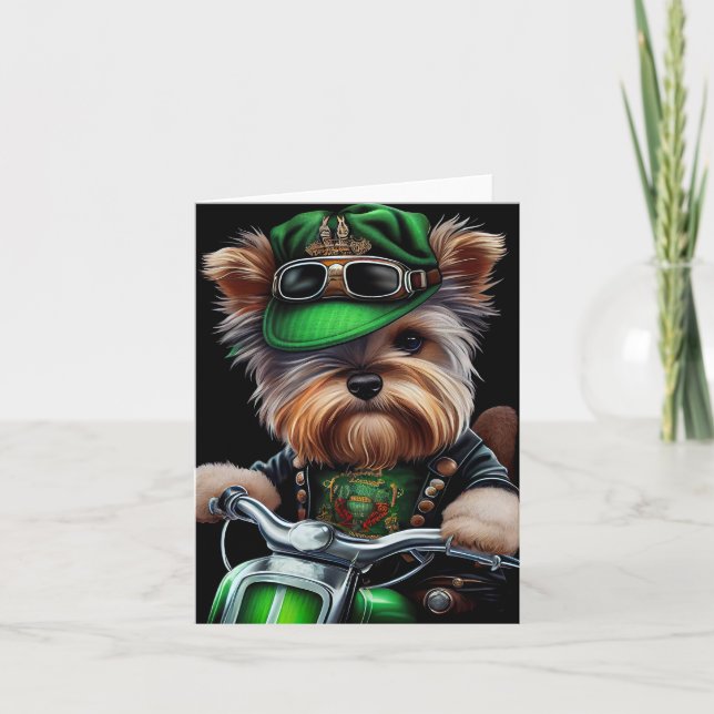 Biewer Terrier Hund Kör Cyckel St. Patricks Dag Kort (Framsida)