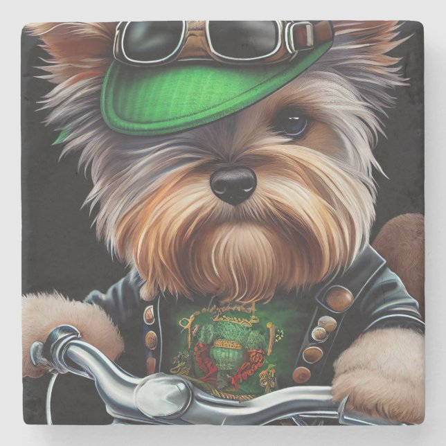 Biewer Terrier Hund Kör Cykel St. Patricks Dag Stenunderlägg (Framsidan)