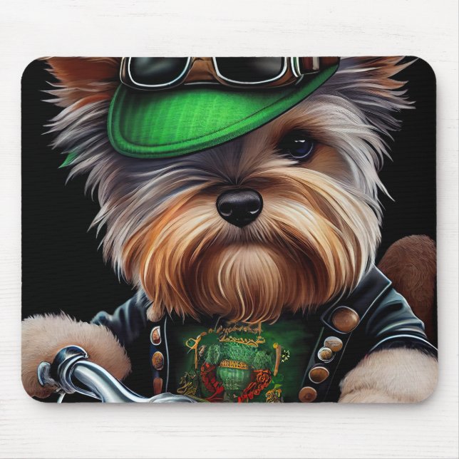 Biewer Terrier Hund Kör Cykel St. Patrick's Day Musmatta (Framsidan)
