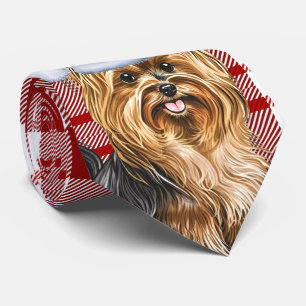 Biewer Terrier Hund och Red Play-jul Slips