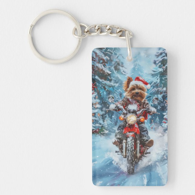 Biewer Terrier Hund Ridning Motorcykel Jul (Framsidan)