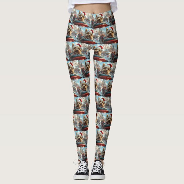 Biewer Terrier Hund Roller Underlägg jul Leggings (Framsida)