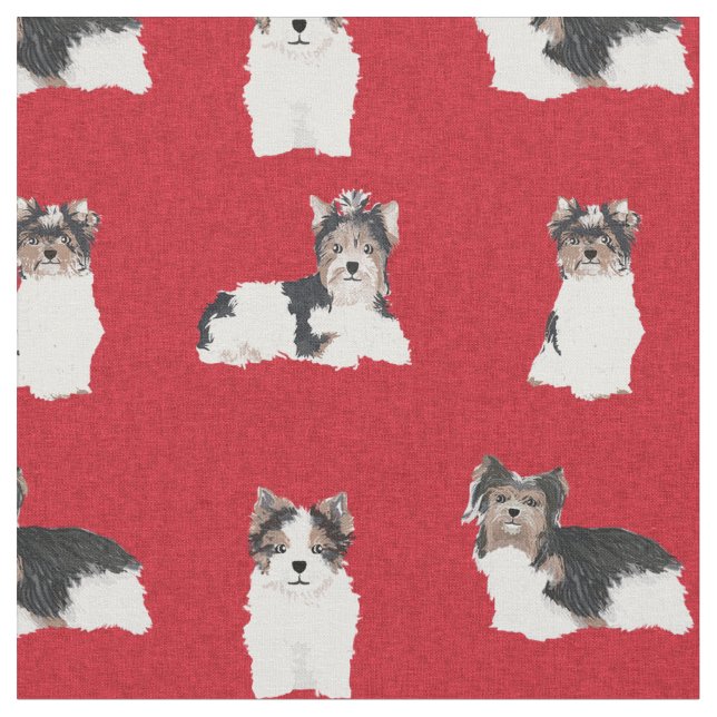 Biewer Terrier hund rött christmas Tyg (Närbild)