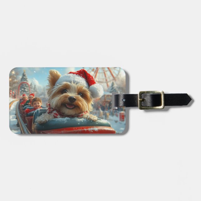 Biewer Terrier Hund Rulltrappa Jul  Bagagebricka (Horisontell Framsida)