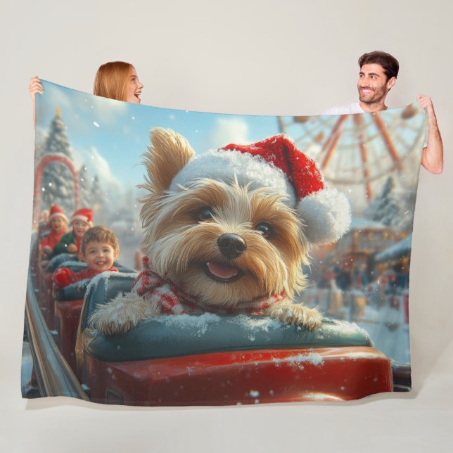 Biewer Terrier Hund Rulltrappa Jul  Fleecefilt (På plats)