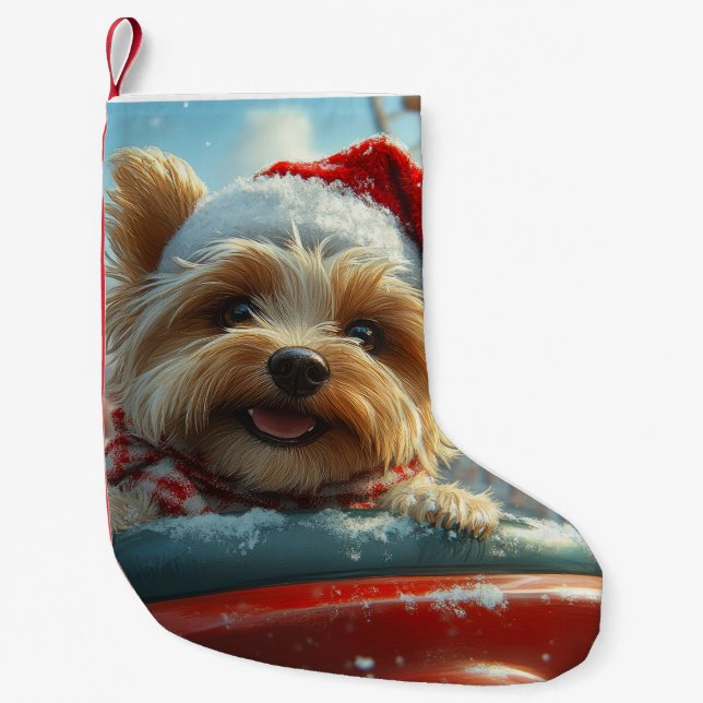 Biewer Terrier Hund Rulltrappa Jul  Liten Julstrumpa (Framsidan)