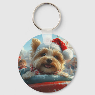 Biewer Terrier Hund Rulltrappa Jul Nyckelring