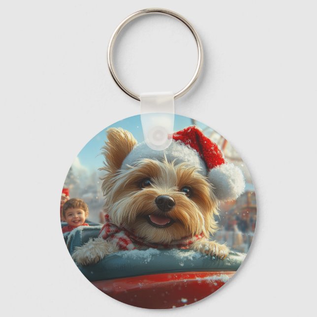 Biewer Terrier Hund Rulltrappa Jul  Nyckelring (Framsida)