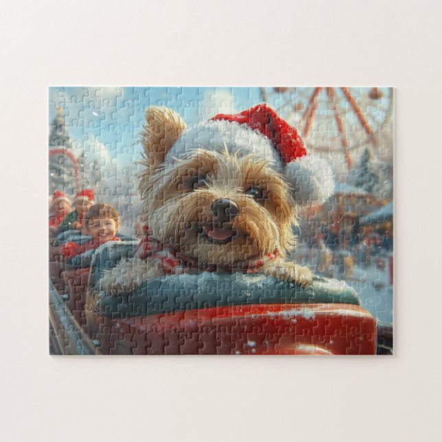Biewer Terrier Hund Rulltrappa Jul  Pussel (Horisontell)