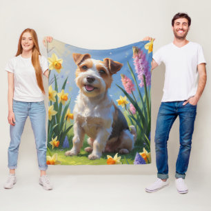 Biewer Terrier Hund Vårblommor Målning Fleecefilt