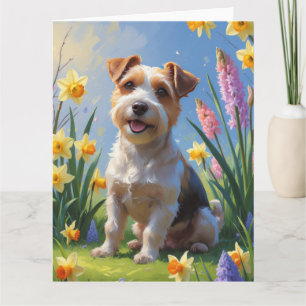 Biewer Terrier Hund Vårblommor Målning Kort