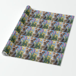 Biewer Terrier Hund Vårblommor Målning Presentpapper