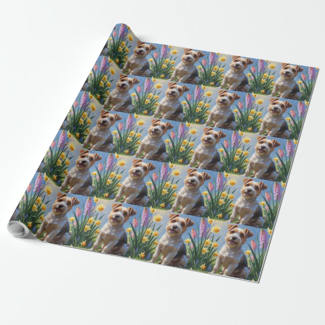 Biewer Terrier Hund Vårblommor Målning  Presentpapper (Utrullad)