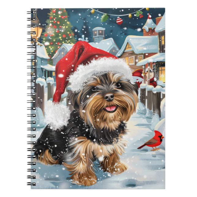 Biewer Terrier Hund Winter Wonderland jul Joy Anteckningsbok (Framsidan)