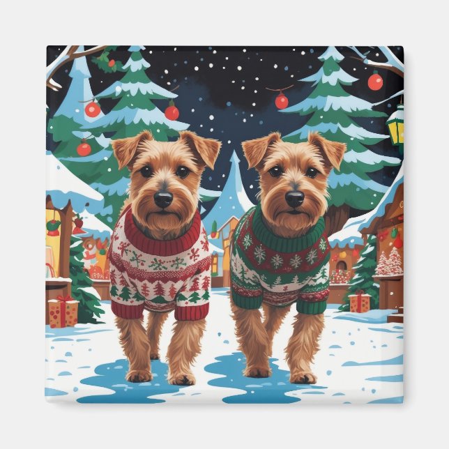Biewer Terrier Hundar Jul Snö Högtid Magnet (Framsidan)