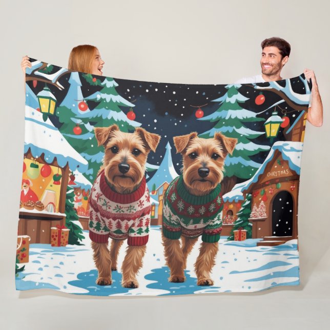 Biewer Terrier Hundar Jul Snö Holiday Fleecefilt (På plats)