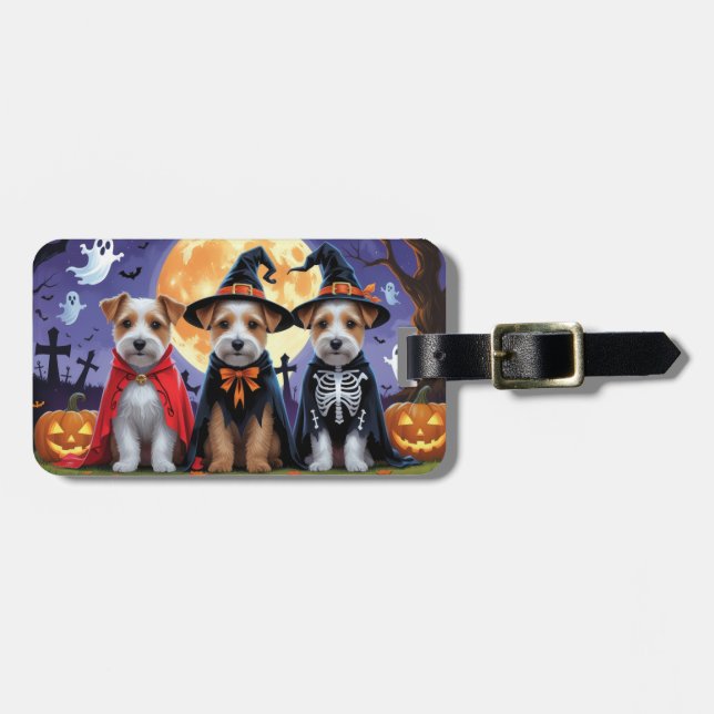 Biewer Terrier Hundar Pumpkin Halloween Funny Bagagebricka (Horisontell Framsida)