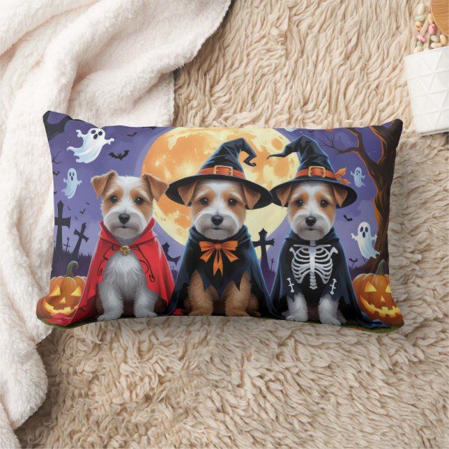Biewer Terrier Hundar Pumpkin Halloween Funny Lumbarkudde (Filt)