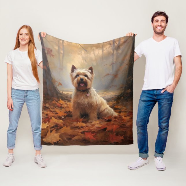 Biewer Terrier i höstlöv Fall Inspire Fleecefilt (På plats)