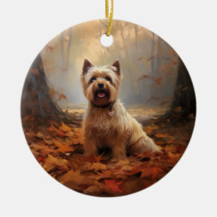 Biewer Terrier i höstlöv Fall Inspire Julgransprydnad Keramik