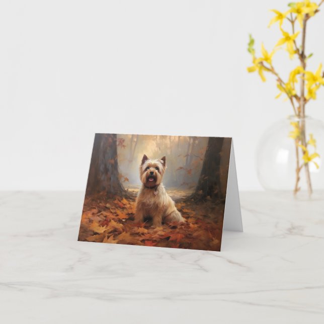Biewer Terrier i höstlöv Fall Inspire Kort (Gul blomma)