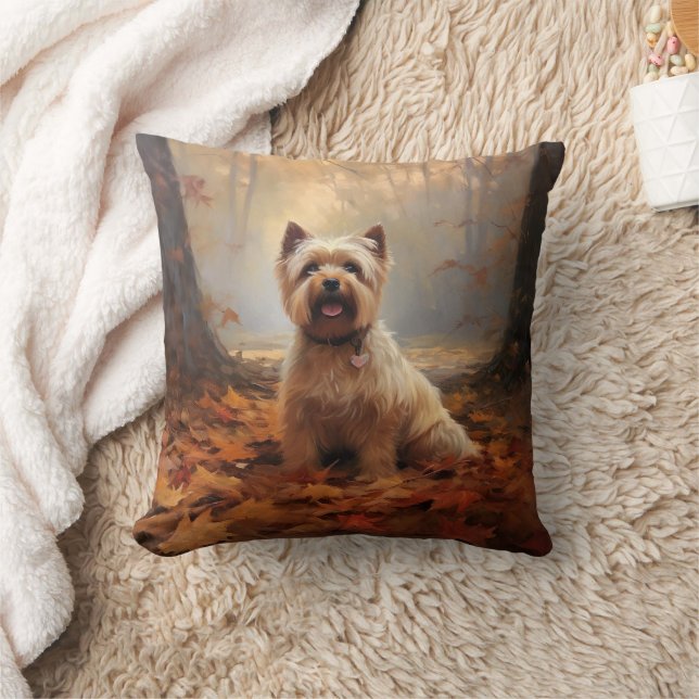 Biewer Terrier i höstlöv Fall Inspirera Kudde (Filt)