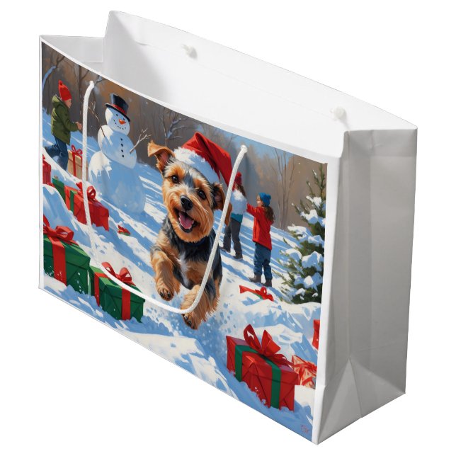 Biewer Terrier Jul Festiv Snö Scen (Framsidan Vinklad)