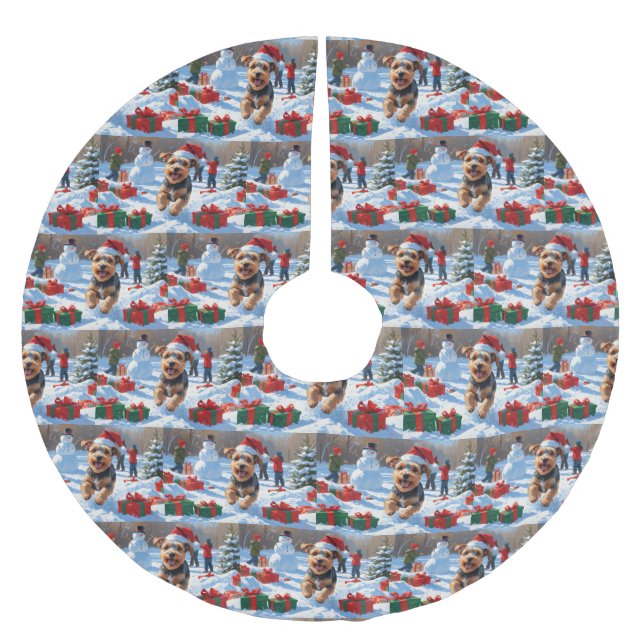 Biewer Terrier Jul Festiv Snö Scen Julgransmatta Borstad Polyester (Framsidan)