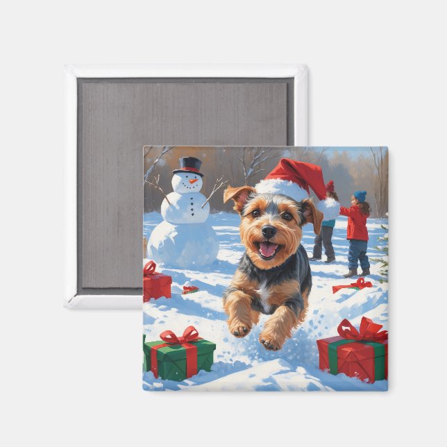 Biewer Terrier Jul Festiv Snö Scen Magnet (Front/Back)