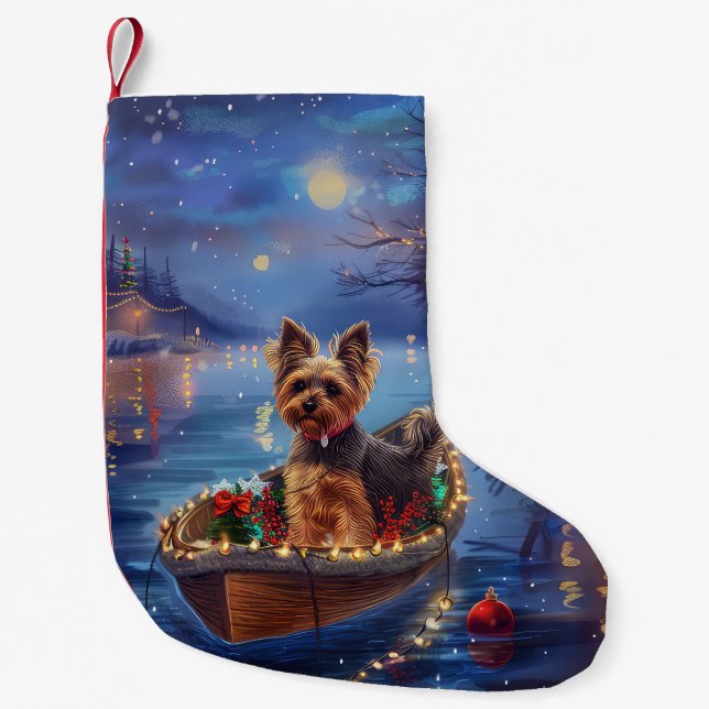 Biewer Terrier jul - festlig resa Liten Julstrumpa (Framsidan)