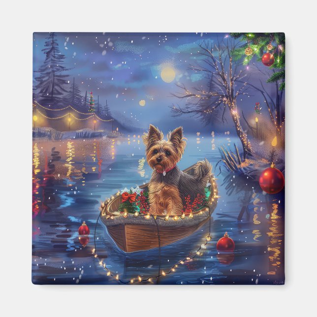 Biewer Terrier jul - festlig resa Magnet (Framsidan)
