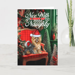 Biewer Terrier Jul Hund Naughty eller Nice Helgkort