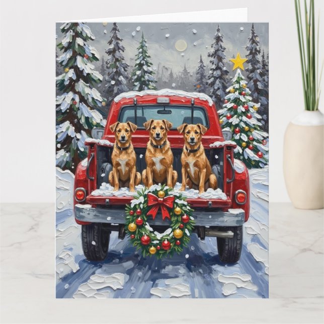 Biewer Terrier Jul Röda Lastbil Holiday Kort (Framsida)