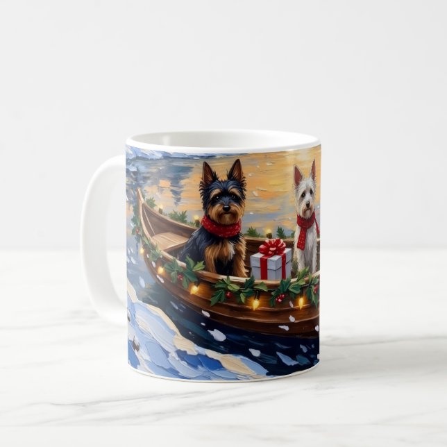 Biewer Terrier Julbåt Semester Kaffemugg (Framsida vänster)