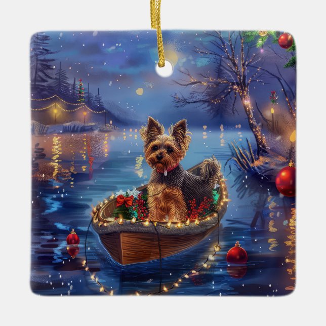 Biewer Terrier Julfestliga resa Julgransprydnad Keramik (Framsida)