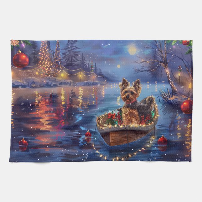 Biewer Terrier Julfestliga resa Kökshandduk (Horisontell)