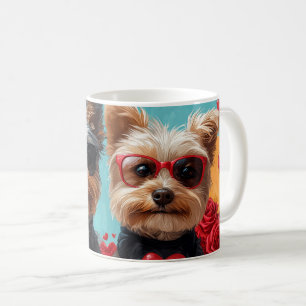 Biewer Terrier Med Hjärtrosar Alla Hjärtans Dag Kaffemugg