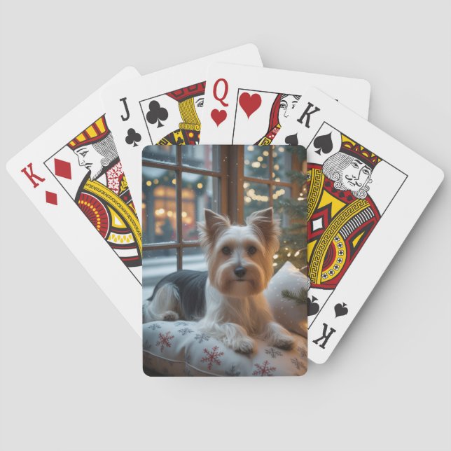 Biewer Terrier med julbelysning Holiday Casinokort (Baksidan)
