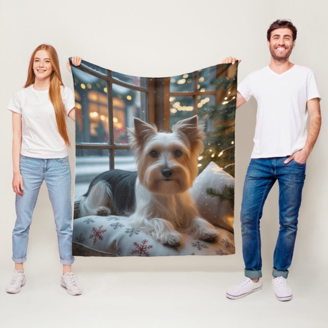 Biewer Terrier med julbelysning Holiday Fleecefilt (På plats)