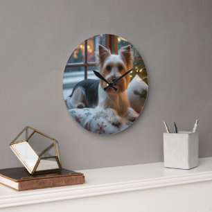 Biewer Terrier med julbelysning Holiday Stor Klocka