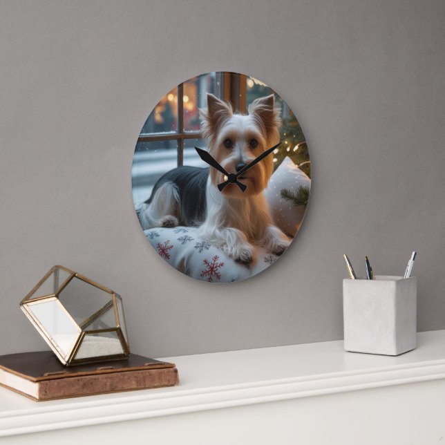 Biewer Terrier med julbelysning Holiday Stor Klocka (Kontor)