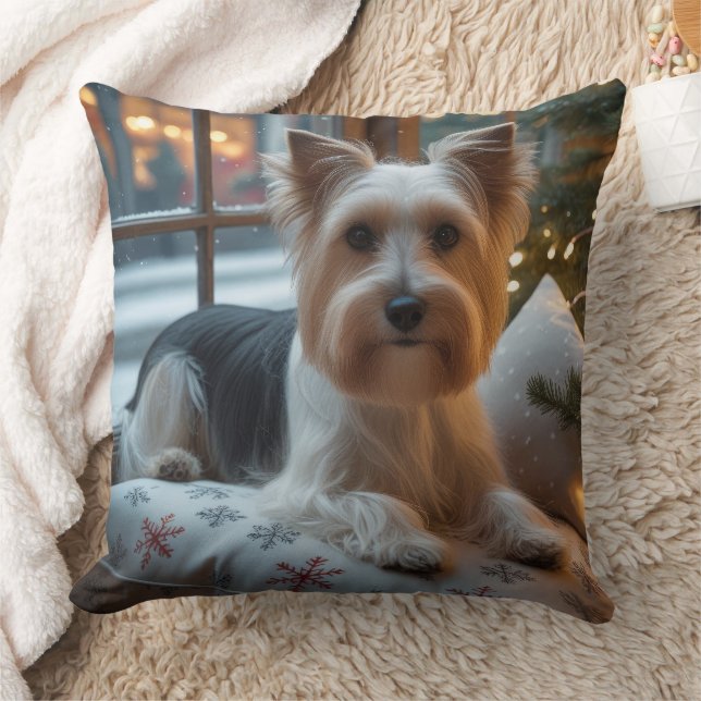 Biewer Terrier med julbelysning semester Kudde (Filt)