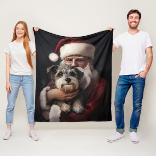 Biewer Terrier med Jultomten-julafton Fleecefilt