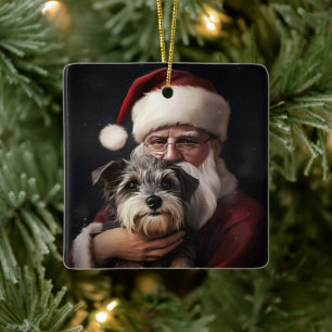 Biewer Terrier med Jultomten-julafton Julgransprydnad Keramik