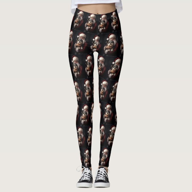 Biewer Terrier med Jultomten-julafton Leggings (Framsida)