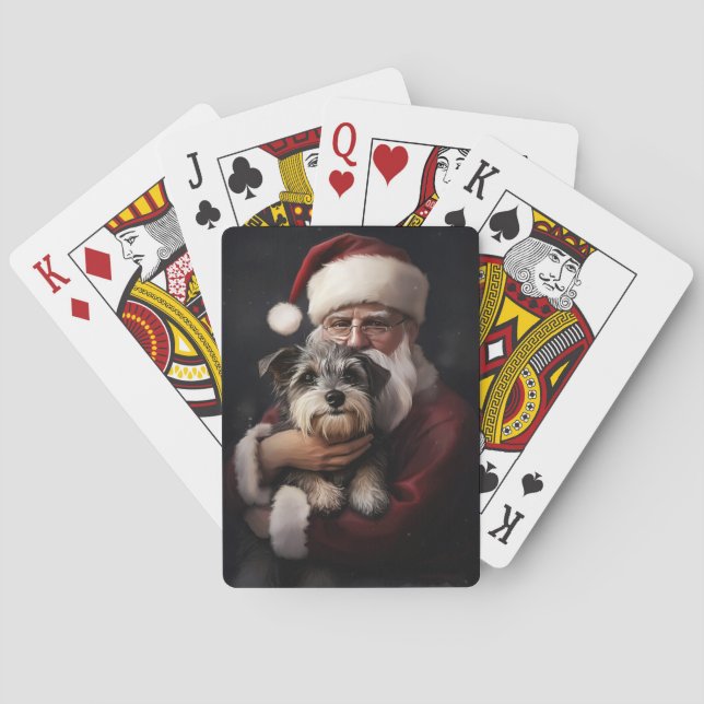 Biewer Terrier Med Tomte Festiv Jul Casinokort (Baksidan)
