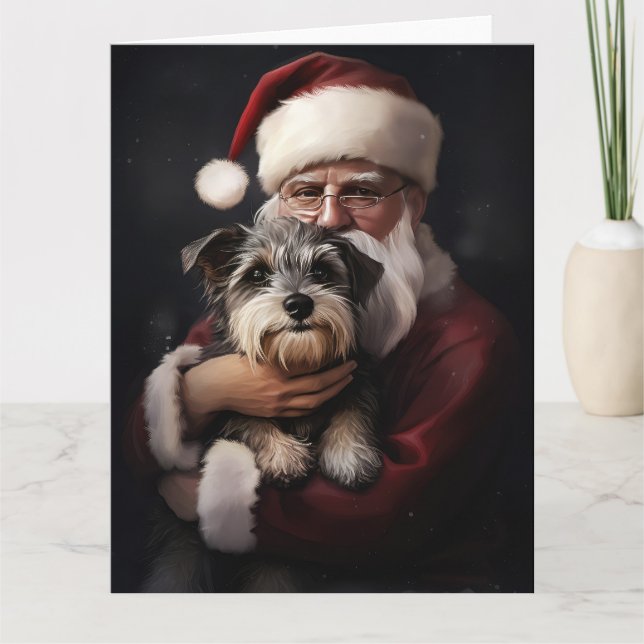 Biewer Terrier med tomte festlig jul Kort (Framsida)