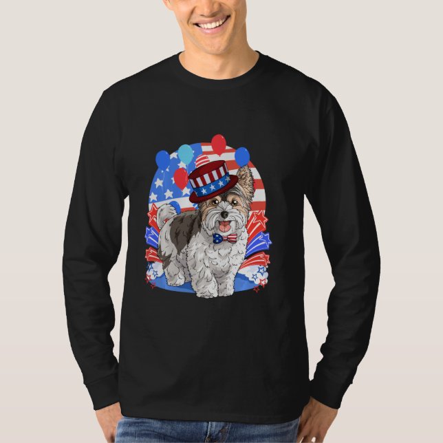 Biewer Terrier Merica 4:e juli American Flagga Pa T Shirt (Framsida)