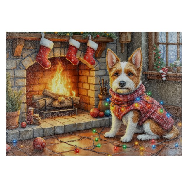 Biewer Terrier Öppen Spis med Julbelysning (Framsidan)